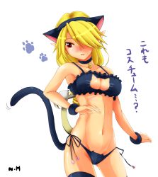 1girl absurdres animal_ears artist_request bad_id bad_pixiv_id bell black_bra black_panties blonde_hair blush bra breasts cat_cutout cat_ear_panties cat_ears cat_lingerie cat_tail choker cleavage cleavage_cutout clothing_cutout dark-skinned_female dark_skin female_focus highres jingle_bell long_hair medium_breasts meme_attire navel neck_bell nintendo open_mouth panties pointy_ears red_eyes sheik side-tie_panties solo stomach supure3019 tail the_legend_of_zelda the_legend_of_zelda:_ocarina_of_time the_legend_of_zelda:_twilight_princess underwear underwear_only
