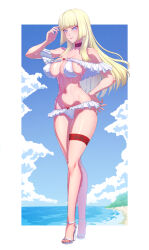 Rule 34 | cameltoe, cleft of venus, emilie de rochefort, high heels, highres, kemurin, long hair, navel, outdoors, pussy, sky, smile, swimsuit, tekken, thighs, water