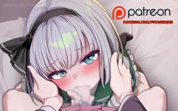 2girls animated audible_internal_cumshot audible_speech black_hairband blazer blinking blue_eyes blush bow clothed_sex cum cum_in_mouth cum_overflow deepthroat ejaculation english_text fellatio futa_with_female futanari futanari_pov grabbing_another&#039;s_hair green_skirt green_vest grey_hair hair_ribbon hairband hand_on_another&#039;s_head hands_on_another&#039;s_head head_grab henkawa highres hitodama hitodama_print huge_penis imperishable_night irrumatio jacket japanese_audio konpaku_youmu live2d looking_at_viewer moaning multiple_girls oral penis pov reisen_udongein_inaba ribbon short_hair skirt sound subtitled sweat tagme touhou vest video white_hair