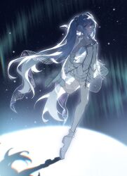 Rule 34 | 1girl, :/, absurdres, aurora, backlighting, bare shoulders, blue eyes, blue hair, chinese commentary, closed mouth, commentary, dark background, dress, en pointe, floating hair, from side, full body, fur armlet, gloves, gramophone miku, gramophone miku (frostflower), hatsune miku, highres, light particles, long hair, looking at viewer, miku symphony (vocaloid), oriane, outstretched arms, solo, spotlight, spread arms, strapless, strapless dress, twintails, very long hair, vocaloid, white dress, white gloves