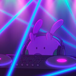 closed_mouth dj gen_6_pokemon goomy headphones highres nintendo no_humans numera_goomy phonograph pokemon pokemon_(creature) rave_party solid_oval_eyes turntable ultraviolet_light vinyl_record