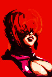 1girl breasts cleavage cleavage_cutout clothing_cutout curvy huge_breasts ibdinosaur jacket large_breasts long_hair pale_skin red_hair shermie_(kof) snk the_king_of_fighters