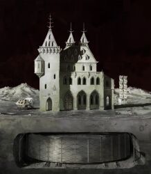 absurdres arch cross-section highres hill house moon motor_vehicle no_humans original planetary_rover scenery space underground van whaleoil