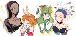 4girls breasts cheadle_yorkshire cluck female_focus geru glasses green_hair hunter_x_hunter multiple_girls piyon upper_body white_background zodiacs