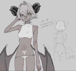 1girl ass goat_girl goat_horns groin highres horns navel tagme tattoo ushitaberu