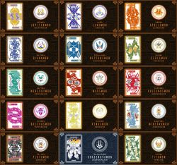 5girls 6+boys absurdres apollomon armor bacchusmon ceresmon dianamon digimon gloves gracenovamon highres junomon jupitermon marsmon mercurymon minervamon multiple_boys multiple_girls neptunemon olympos_xii plutomon scallop sword titamon venusmon vulcanusmon weapon