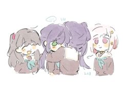 ... 4girls :d ^_^ aqua_neckerchief blush bob_cut brown_dress brown_hair closed_eyes closed_mouth colored_inner_hair comforting deformed dress dual_persona fujishima_megumi green_eyes hair_bun hair_ornament hasu_no_sora_school_uniform highres hug inverted_bob link!_like!_love_live! long_hair long_sleeves love_live! low_ponytail multicolored_hair multiple_girls neckerchief notice_lines open_mouth otomune_kozue ponytail purple_hair red_hair sailor_collar sailor_dress school_uniform short_hair side_ponytail sidelocks simple_background single_side_bun smile speech_bubble spoken_ellipsis star_(symbol) star_hair_ornament streaked_hair tassel tassel_hair_ornament tears time_paradox translation_request two_side_up virtual_youtuber white_background white_hair white_sailor_collar winter_uniform woodonly yugiri_tsuzuri