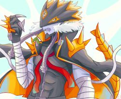 Rule 34 | 1boy, banchou, beelzebumon, delinquent, digimon, digimon (creature), fang, highres, male focus, muscular, muscular male, oridigi, solo, spikes