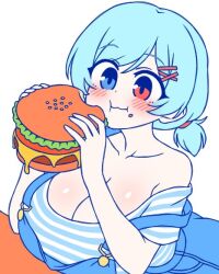 1girl alternate_costume breasts burger cleavage eating ketsumaimo large_breasts solo tatara_kogasa touhou