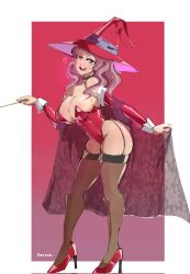 Rule 34 | 1girl, black clover, blush, breasts, derxon2, hat, heart, high heels, large breasts, long hair, pink hair, smile, vanessa enoteca, witch, witch hat