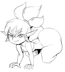 1girl all_fours ass bent_over fang female_focus highres huge_ass midna monochrome nintendo pointy_ears sketch smile solo the_legend_of_zelda the_legend_of_zelda:_twilight_princess thecon thick_thighs thighs thong white_background wide_hips