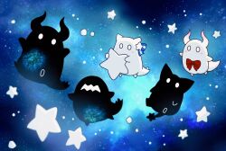 0_0 bow bowtie creature galaxy ghost highres horns hoshikui multiple_others no_humans o_o original red_bow red_bowtie ribbon shoutarou_(shoutarotttt) sky space star_(sky) star_(symbol) starry_sky