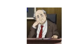 1boy black_eyes blue_lock brown_background brown_jacket buratsuta_hirotoshi grey_hair jacket looking_to_the_side male_focus shirt short_hair white_shirt