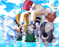 absurdres box cloud food gen_3_pokemon gen_4_pokemon gen_5_pokemon highres ice_cream legendary_pokemon monster nintendo no_humans pokemon pokemon_(creature) regice regigigas regirock registeel sky vanillite