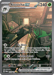 1other :o @_@ artist_name boltund book bottle card_(medium) character_name company_name copyright_name copyright_notice crate desk desk_lamp english_text flower gen_8_pokemon holding indoors ladder lamp light_particles matcha_(food) nintendo notebook official_art open_mouth photo_(object) photo_album pink_flower pokemon pokemon_(creature) pokemon_card pokemon_tcg poltchageist saboterian sinistcha spiral-only_eyes third-party_source trading_card yellow_eyes