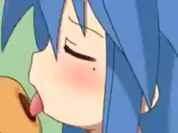 2girls animated artist_request audible_music audible_speech blue_hair blush chocolate chocolate_cornet classroom closed_eyes cornet_(food) crowd ears fellatio female_masturbation food from_side full-face_blush green_eyes hair_ribbon half-closed_eyes hiiragi_tsukasa implied_masturbation indoors izumi_konata licking licking_food loli long_hair looking_at_another lowres lucky_star masturbation mole mole_on_cheek multiple_girls oral public_indecency purple_eyes purple_hair red_sailor_collar ribbon sailor_collar school_uniform serafuku sexually_suggestive shaking short_hair simulated_fellatio simulated_handjob sound spill table third-party_source video yellow_ribbon