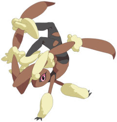 1other animal_ears black_sclera colored_sclera commentary full_body furry gen_4_pokemon hatenakayubi legs looking_at_viewer lopunny mega_lopunny mega_pokemon nintendo other_focus pink_eyes pokemon pokemon_(creature) rabbit_ears rabbit_tail shadow simple_background solo tail white_background