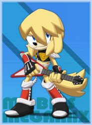 1boy animal_ears blonde_fur blue_eyes boots dog dog_ears dog_tail fake_wings fighting_vipers fingerless_gloves floppy_ears furrification furry gloves guitar hair_between_eyes hair_over_one_eye instrument joeadok music playing_instrument raxel_(fighting_vipers) sega simple_background solo sonic_(series) tail wings