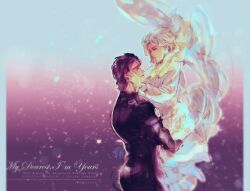 Rule 34 | 1boy, 1girl, bridal veil, couple, dress, erina pendleton, formal clothes, happy, hug, husband and wife, jojo no kimyou na bouken, jonathan joestar, lifting person, muscular, muscular male, smile, suit, veil, wedding dress