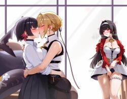 3girls absurdres apartment artist_name ass astra_yao biting_own_lip black_choker black_hair black_pants black_skirt blonde_hair blush breast_press breasts chest_harness choker cleavage closed_eyes colored_inner_hair commission commissioner_upload couch dress ear_piercing earrings ellen_joe evelyn_chevalier female_pervert fingering fins fish_tail french_kiss hairband harness heart heart-shaped_pupils high-waist_pants highres hug jacket jewelry kiss large_breasts long_hair long_ribbon moaning multicolored_hair multiple_girls necklace necktie pants pearl_necklace pervert piercing pixiv_commission pleated_skirt pussy_juice red_hair red_jacket red_shrug ring_hair_ornament saliva school_uniform shark_girl shark_tail shirt short_hair skindentation skirt sleeveless sleeveless_shirt soba11 sweat symbol-shaped_pupils symmetrical_docking tail thigh_beads thighs tight_clothes tight_pants tongue tongue_out voyeurism white_dress white_hairband white_shirt window yellow_necktie yuri zenless_zone_zero
