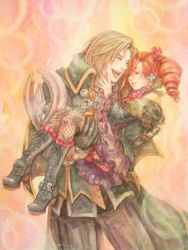 age_difference amy_sorel blonde_hair boots drill_hair closed_eyes father_and_daughter fishnet_legwear fishnets lolita_fashion morito_leaf9 namco raphael_sorel red_hair soul_calibur soulcalibur soulcalibur_iv