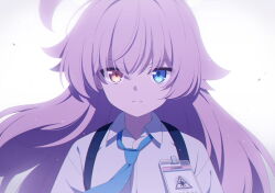 1girl ahoge blue_archive blue_necktie closed_mouth hair_between_eyes highres hoshino_(blue_archive) huge_ahoge id_card long_hair looking_at_viewer necktie non-web_source official_art pink_hair shirt sidelocks solo upper_body white_shirt