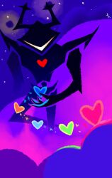 Rule 34 | 1other, antlers, armor, cloud, creator connection, cucumber quest, deltarune, heart, highres, holding, horns, hyphenouns, knight, looking down, nightmare knight (cucumber quest), other focus, pauldrons, roaring knight, shoulder armor, signature, solo, soul (deltarune), sparkle