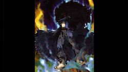 1girl absurdres aura banchou barefoot black_hair black_hat black_pants blue_jacket breasts chest_sarashi crossed_arms daidouji_(senran_kagura) dark_aura delinquent feet geta glowing glowing_eyes hat highres jacket large_breasts long_hair muscular muscular_female navel non-web_source official_art pants pillarboxed red_eyes sarashi senran_kagura senran_kagura_shoujo-tachi_no_shin&#039;ei shaded_face solo very_long_hair yaegashi_nan