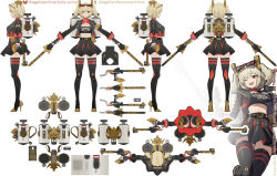 Rule 34 | black jacket, blonde hair, burnice white, eyewear on head, fingerless gloves, flamethrower, gloves, high heels, jacket, red eyes, reference sheet, short hair, sunglasses, twintails, weapon, zenless zone zero