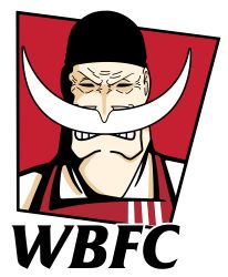 1boy absurdres apron edward_newgate facial_hair frown highres kfc logo male_focus manly mustache one_piece parody rotenburk scar solo