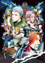 10s :d armor bad_id bad_pixiv_id beard blonde_hair boots character_request copyright_name determined dreyfus english_text everyone eyepatch facial_hair full_armor gauntlets gilthunder glint green_eyes guila hair_between_eyes hauser_(nanatsu_no_taizai) helbram hendricksen holding holding_weapon jericho_(nanatsu_no_taizai) knight lance long_hair looking_at_viewer mask monster multiple_boys multiple_girls mustache nanatsu_no_taizai open_mouth orange_hair over_shoulder photo_(object) pink_hair pocomoso32155 polearm profile seisen2015 smile spikes sword thigh_boots thighhighs unsheathed vivian_(nanatsu_no_taizai) weapon
