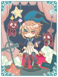 1girl animated animated_gif blonde_hair blue_ribbon dark_background efina hair_ribbon lieat lowres pixel_art red_eyes ribbon solo source_request star_ornament