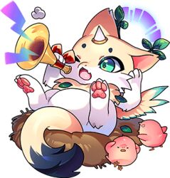 amdusias_(dragon_village) animal bird dragon dragon_village_(series) dragon_village_collection feathered_wings game_cg green_eyes holding holding_instrument holding_trumpet horns instrument lowres music neck_fur nest no_humans official_art one_eye_closed playing_instrument single_horn third-party_source transparent_background trumpet wings yellow_wings