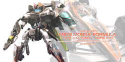 Rule 34 | 1boy, 2012, arm cannon, assault visor, cable, car, clenched hand, english text, formula racer, glint, helmet, horns, inging motorsport, io takuya, itasha, kunimoto yuuji, mecha, motor vehicle, official art, project mu, race vehicle, racecar, racing suit, real life, robot, science fiction, single horn, super formula championship, weapon, white background, yamaguchi miu