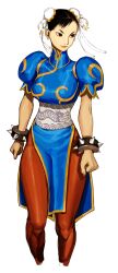 1girl absurdres boots bracelet breasts brown_eyes brown_hair bun_cover capcom capcom_vs_snk china_dress chinese_clothes chun-li double_bun dress earrings game_cg hair_bun highres ikeno_daigo jewelry looking_to_the_side non-web_source official_art pantyhose pelvic_curtain sash short_hair solo spiked_bracelet spikes standing street_fighter studded_bracelet thick_thighs thighs unitard white_boots
