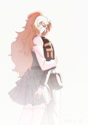 2girls absurdres amane_suzuha amane_suzuha_(beta) amane_yuki belt_pouch beret blue_jacket braid breasts brown_hair cargo_pants closed_eyes crying from_behind hair_rings hat highres hug jacket leather leather_jacket long_hair miniskirt mother_and_daughter multiple_girls pants pouch qiuqi skirt smile steins;gate steins;gate_0 thighhighs track_jacket twin_braids white_thighhighs zettai_ryouiki