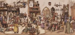 6+boys archer_(fft) arithmetician_(fft) armor bag black_mage black_mage_(fft) black_mage_(final_fantasy) blonde_hair book boots box brown_hair cabinet cape chair chemist_(fft) chinese_clothes clothes_rack dagger dancer_(fft) dragoon_(fft) dress final_fantasy final_fantasy_tactics geomancer_(fft) globe hat helmet highres horns indoors japanese_armor kabuto_(helmet) knife knight_(fft) ladder maeka_(kumaekake) male_focus mime_(fft) mirror monk_(fft) multiple_boys mystic_(fft) ninja_(fft) open_book orator_(fft) pectorals plant ponytail potted_plant ramza_beoulve reading reflection robe rug samurai_(fft) satchel shelf shield single_horn sitting smile squire_(fft) staff summoner_(fft) sword thief_(fft) thigh_boots thighhighs time_mage time_mage_(fft) treasure_chest weapon white_mage white_mage_(fft) white_mage_(final_fantasy) witch_hat wooden_floor