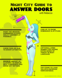 1girl absurdres aiming alt_text arm_up artist_name barefoot black_bra black_panties blowing_bubble_gum bra breasts chewing_gum colored_sclera colored_skin commentary cyberpunk_(series) cyberpunk_edgerunners cyborg english_commentary english_text full_body gangsta_hold green_hair gun hand_on_own_hip handgun highres holding holding_gun holding_weapon leg_tattoo long_hair panties petite pointing_out_the_details quasimodox rebecca_(cyberpunk) red_eyes red_sclera revision small_breasts solo_focus standing stomach_tattoo strapless strapless_bra tattoo tiptoes underwear weapon white_skin yellow_background