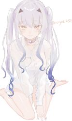 1girl absurdres blush breasts fate/grand_order fate_(series) forked_eyebrows highres long_hair long_sleeves looking_at_viewer melusine_(fate) sidelocks skeymd small_breasts smile solo twintails white_hair yellow_eyes