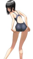 1girl adjusting_clothes ass backless_outfit black_hair competition_swimsuit expressionless one-piece_swimsuit swimsuit tagme tea_(nakenashi)