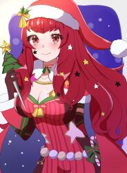 1girl blue_cape bodysuit breasts cape cleavage facial_mark fire_emblem fire_emblem_engage fire_emblem_heroes gmais2514 hair_ornament hat highres holly holly_hair_ornament ice_pick large_breasts multicolored_cape nintendo official_alternate_costume red_bodysuit red_cape santa_hat solo star_(symbol) star_facial_mark star_hair_ornament star_print two-tone_cape yunaka_(fire_emblem) yunaka_(spirited_envoy)_(fire_emblem)