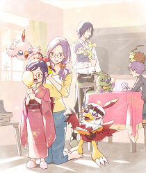 aged_up baby child digimon digimon_(creature) digimon_adventure_02 family father_and_son gdn0522 glasses hawkmon ichijouji_ken inoue_miyako leafmon mother_and_daughter poromon purple_hair slice_of_life wormmon