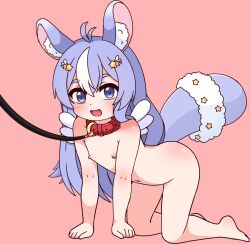 1girl 2kaze bdsm collar fang highres indie_virtual_youtuber kneeling leash loli open_mouth pink_background poki_nemuru slave solo