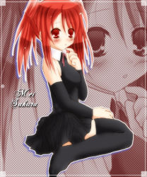 00s 1girl bare_shoulders black_thighhighs detached_sleeves female_focus long_sleeves looking_at_viewer mahou_sensei_negima! red_eyes red_hair sakura_mei short_hair sitting solo thighhighs wariza zettai_ryouiki zoom_layer