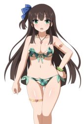 1girl armlet bikini blush bracelet breasts ceri_(sakura_dungeon) clenched_hand game_cg jewelry leglet legs long_hair navel necklace ribbon sakura_dungeon shiny_skin swimsuit torn_clothes