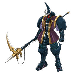 Rule 34 | 1boy, anubis/shuten doji, armor, full body, helmet, highres, horns, looking at viewer, mask, red hair, ronin warriors, samurai, scythe, shuten doji, solo, standing, sunrise (company), weapon, yoroiden samurai troopers