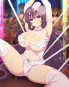 1girl animated bdsm bound bra breasts candle detached_collar flower garter_straps hair_flower hair_ornament large_breasts long_hair looking_at_viewer murasaki_(senran_kagura) panties puppet purple_eyes purple_hair restrained senran_kagura spread_legs tagme thighhighs torn_clothes underwear very_long_hair video white_bra white_panties white_thighhighs