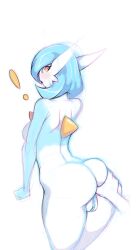 Rule 34 | !, alternate color, ass, bad id, bad tumblr id, blue hair, blue skin, bob cut, breasts, colored skin, gardevoir, gen 3 pokemon, grabbing another&#039;s ass, groping, highres, multicolored skin, nintendo, pokemon, pokemon (creature), pussy, shiny pokemon, simple background, two-tone skin, urw, white background, white skin