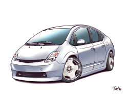 artist_name car glint grey_car highres k.tofu motor_vehicle no_humans original shadow simple_background toyota toyota_prius vehicle_focus white_background