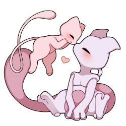 absurdres closed_eyes creatures_(company) game_freak gen_1_pokemon heart highres legendary_pokemon mew_(pokemon) mewtwo mythical_pokemon nintendo pokemon pokemon_(creature) sevi_(seviyummy) simple_background sitting tail white_background